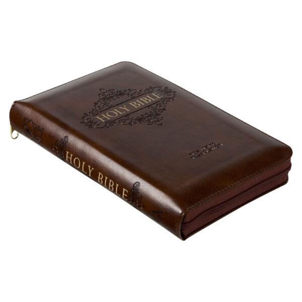 NLT Brown Faux Leather Flexcover Compact Bible With Zip - Image 32