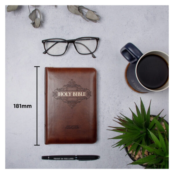 NLT Brown Faux Leather Flexcover Compact Bible With Zip - Image 35