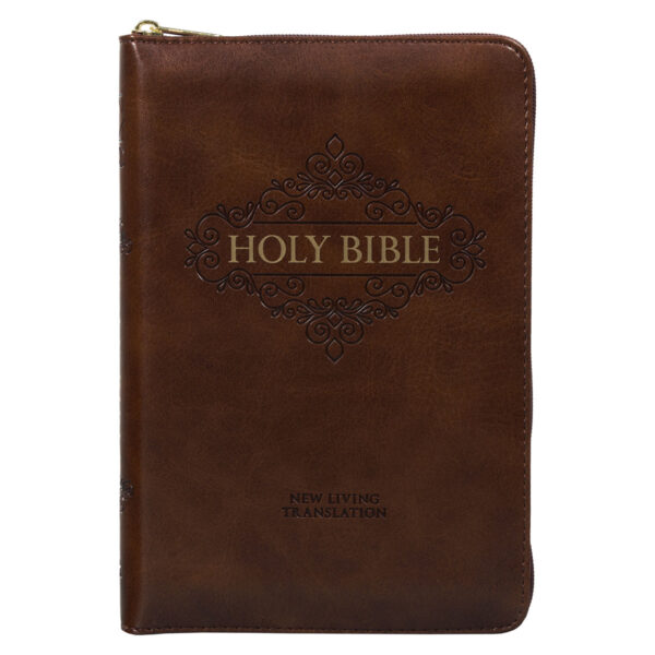 NLT Brown Faux Leather Flexcover Compact Bible With Zip - Image 29