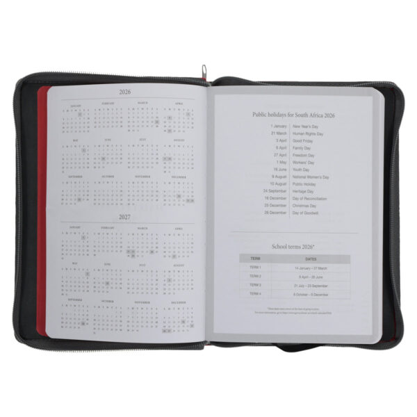 2026 John Maxwell A5 Diary - Daily Planner Red and Grey - Imitation Leather with Zip - Image 5