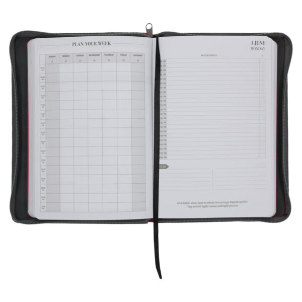 2026 John Maxwell A5 Diary - Daily Planner Red and Grey - Imitation Leather with Zip - Image 6