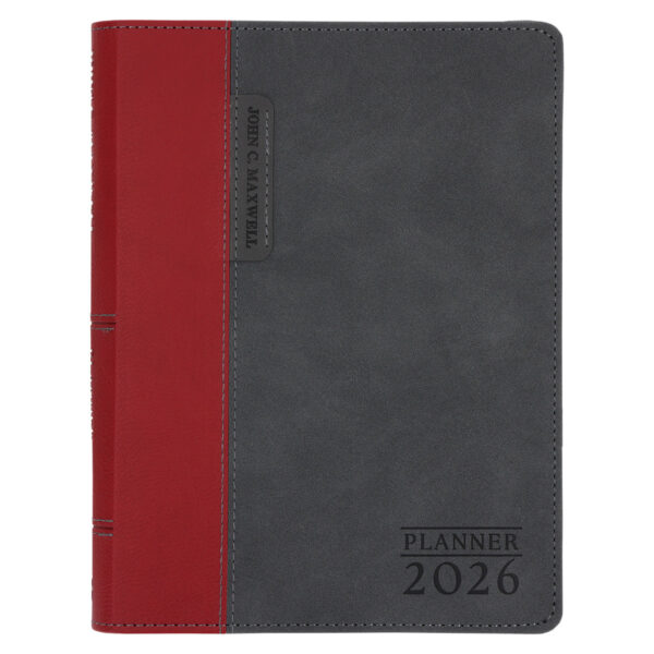 2026 John Maxwell A5 Diary - Daily Planner Red and Grey - Imitation Leather with Zip - Image 1