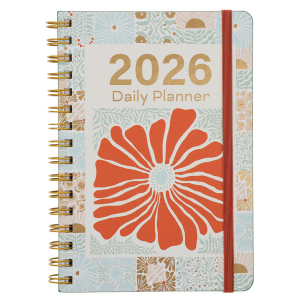 2026 A5 Diary - Daily Planner - Retro Flower Box - Wirebound - Image 1