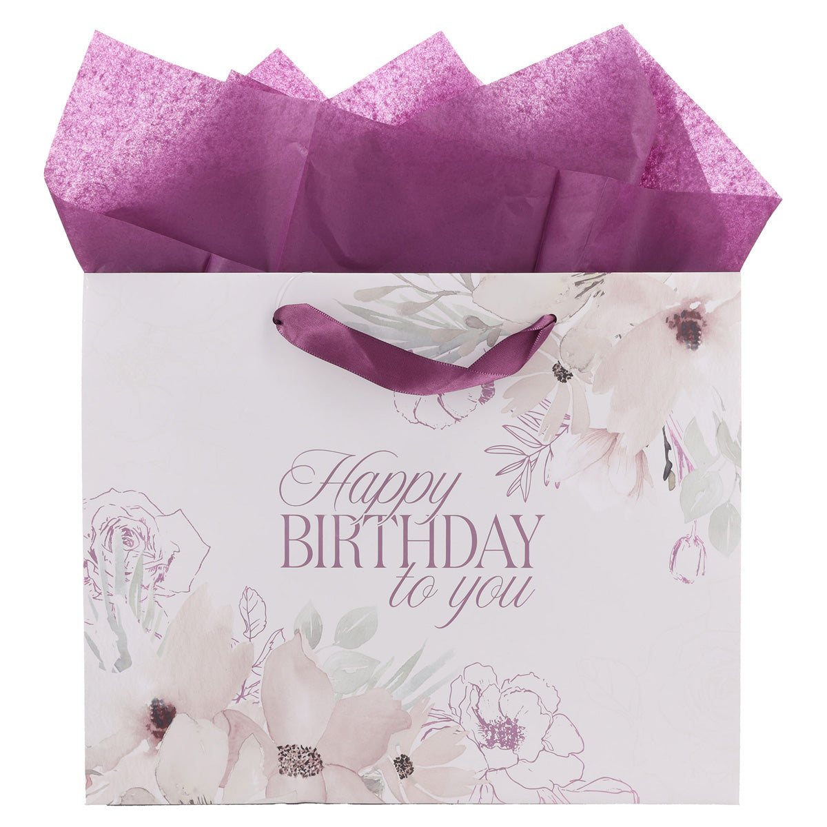 6006937178236_front Happy Birthday to You Large Floral Landscape Gift Bag with Card - Image 1