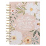He Who Began a Good Work in You Will in You Beige Floral Hardcover Wirebound Journal - Image 4